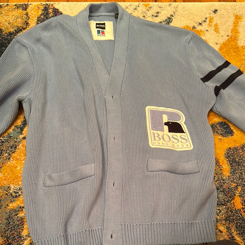 BOSS X Russell Athletic Cardigan Cotton Sweater with Logo Relaxed Fit - One Size